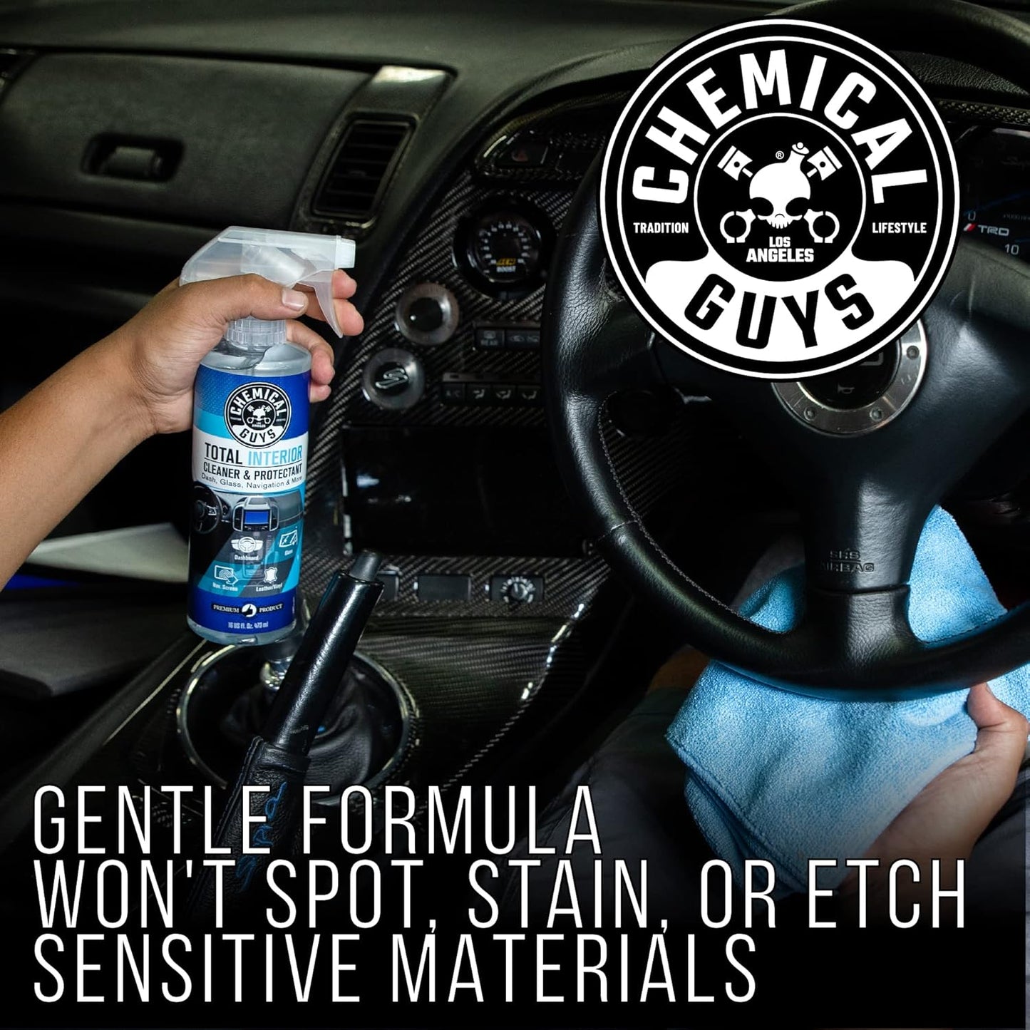 Chemical Guys SPI22016 Total Interior Cleaner and Protectant, 16 fl oz, with Acc_S90 Boar's Hair Detailing Brush, Safe for Cars, Trucks, SUVs, Jeeps, Motorcycles, RVs & More