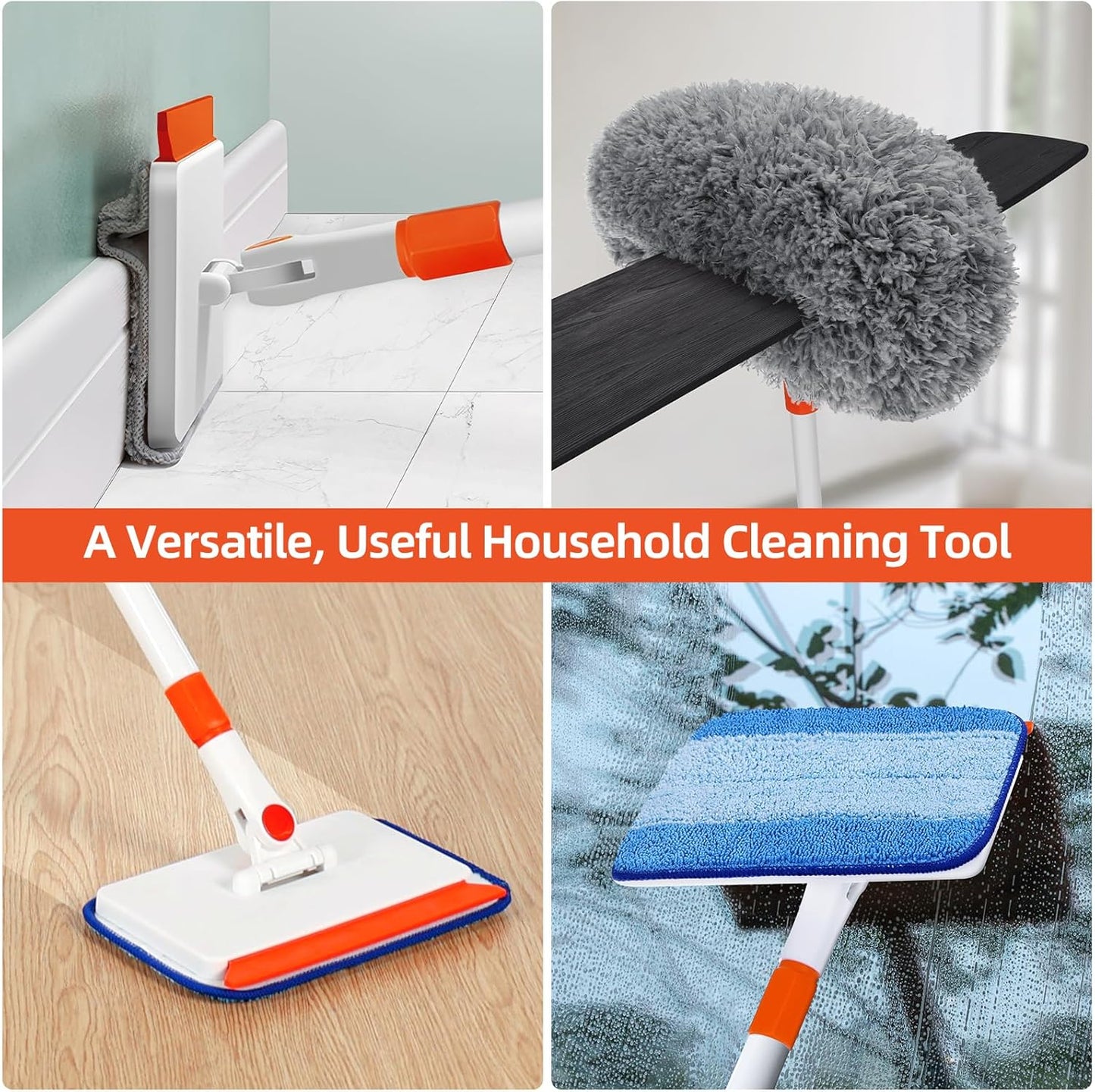 Baseboard Cleaner Tool with Handle, Extendable Long Handle Baseboard Floor Cleaning Tool Duster with Reusable Pads for Floorboard