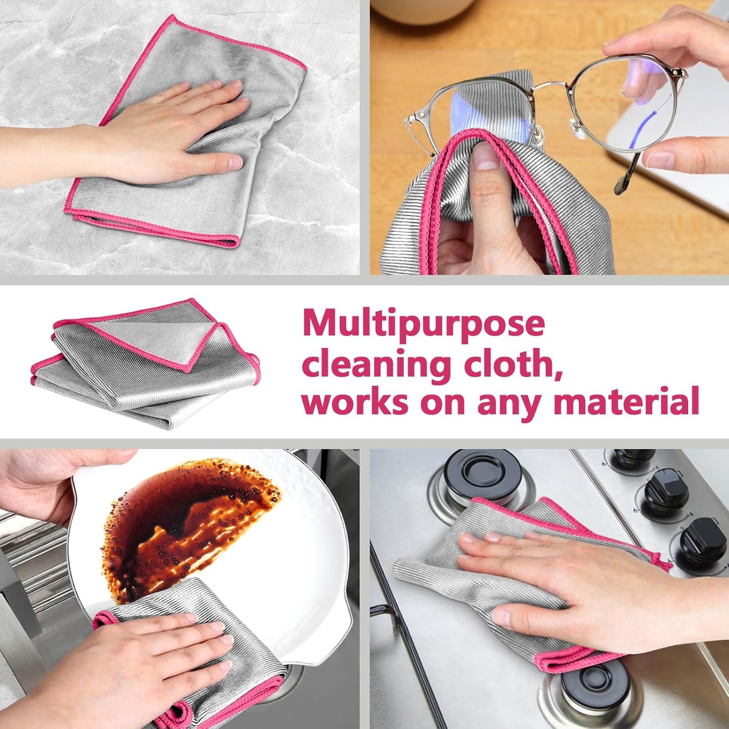 Glass Polishing Cloth Streak Free Miracle Cleaning Cloth Lint Free Microfiber Cleaning Rags for Glasses Kitchen Dish Mirrors Easy Clean, Pack of 6, 12" x 12"