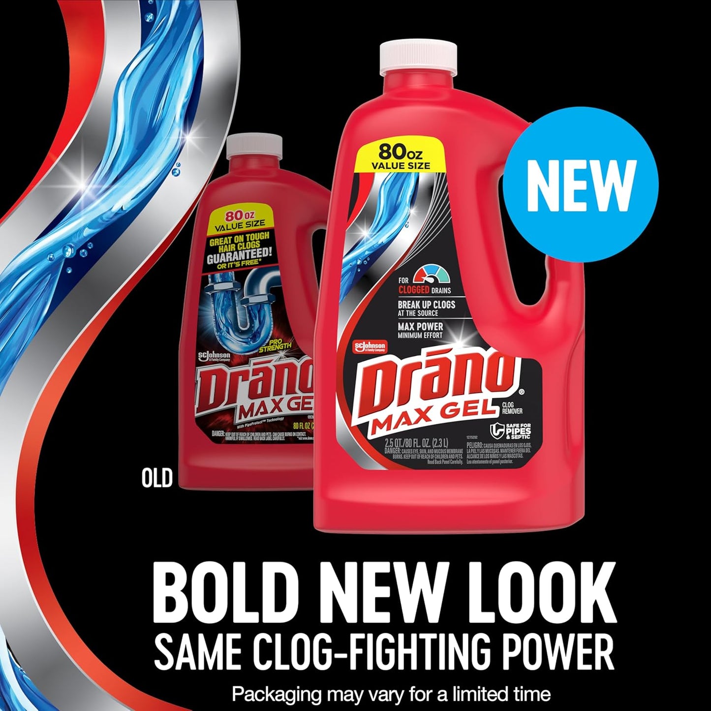 Drano Max Gel Drain Clog Remover & Cleaner, Fast-Acting to Unclog Standing Water & Remove Hair, Grease & Food Blockages, Safe for all Pipes & Septic, Kitchen Sinks, Bathroom Showers & Tubs, 32 Oz