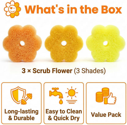 Scrub Flower Temperature Sensitive Sponges -Non-Scratch Scrubbers for Kitchen & Home - Firm in Cold & Soft in Warm Water - Odor Resistant Color-Coded Dish Sponges (Lavender Mist, 3 Count)
