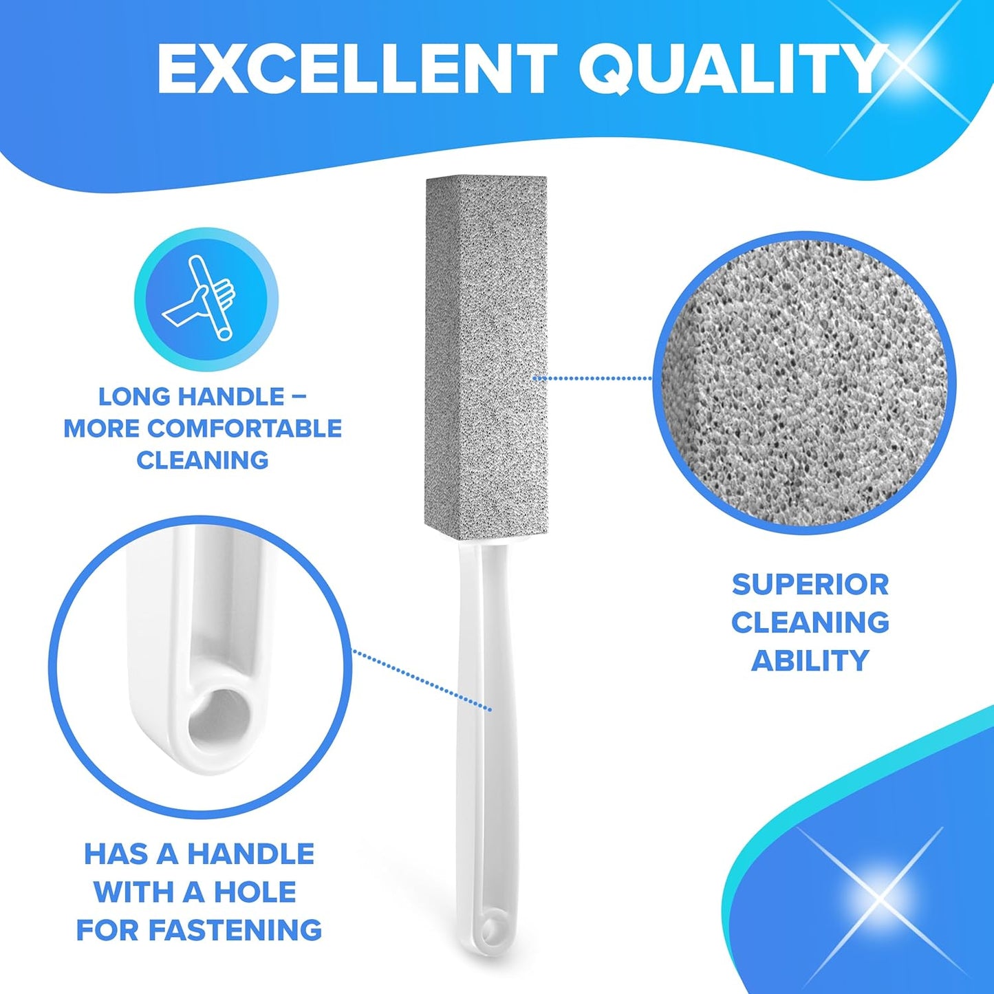 DISIWENE Pumice Cleaning Stone with Handle Toilet Bowl Cleaner Hard Water Ring Remover for Bath/Pool/Kitchen/Household Cleaning (2, 2 Pack with Handle)