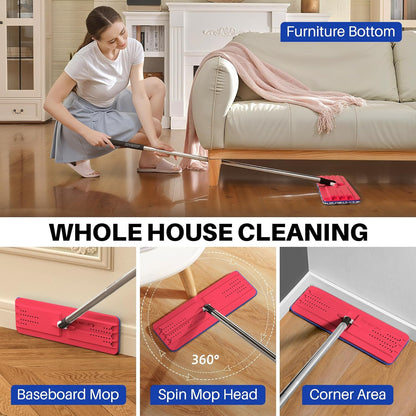 JOYMOOP 17.7-Inch Microfiber Flat Mop Replacement Pads – Washable Reusable Grey & Stripe, Pack of 4 Heavy-Duty Wet & Dry Refill for JOYMOOP Flat Mop & Bucket System