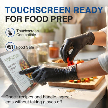 Schneider Black Nitrile Gloves, Powder Free, Disposable Gloves Latex Free for Medical Exam, Food Prep & Cleaning
