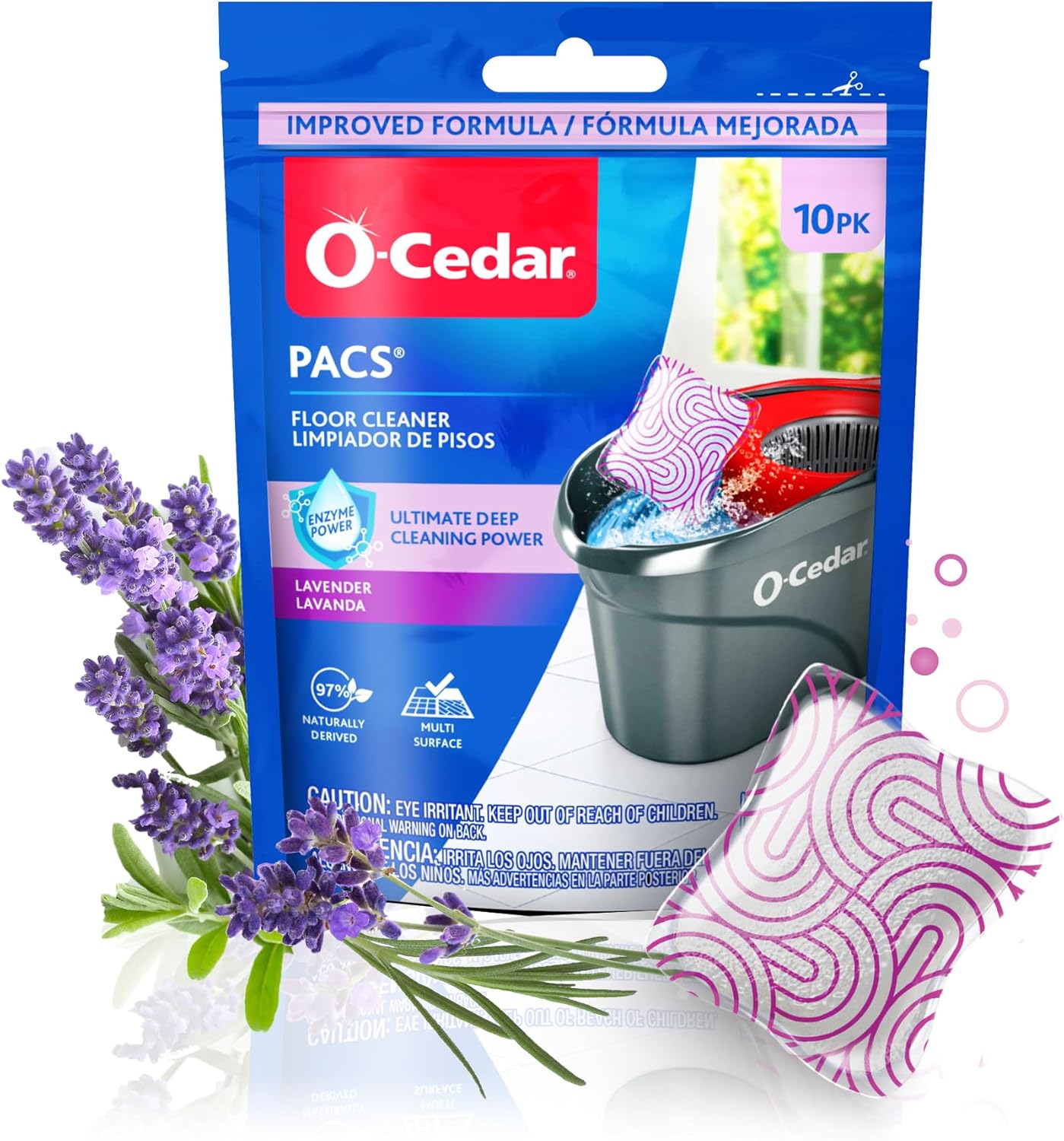 O-Cedar EasyWring Microfiber Spin Mop & Bucket Floor Cleaning System + 2 Extra Mop Head Replacements with Citrus and Lavender Pacs (Variety Pack)