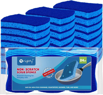 Orighty Non-Scratch Scrub Sponge, 24-Pack, Cellulose Kitchen Scrubber Sponges, Ideal for Kitchen Cleaning, Non-Stick Cookware, Washing Dishes, Bathroom, and Household
