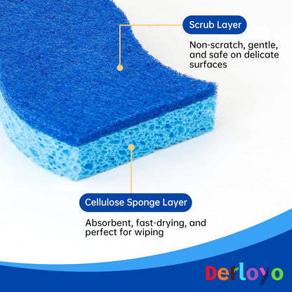 12 Count Non-Scratch Dish Sponges Kitchen, Long Lasting Cleaning Sponges for Dishes,Dual Sided Kitchen Sponges, Cleans Fast Without Scratching, Easy to Dry and Reusable-Blue