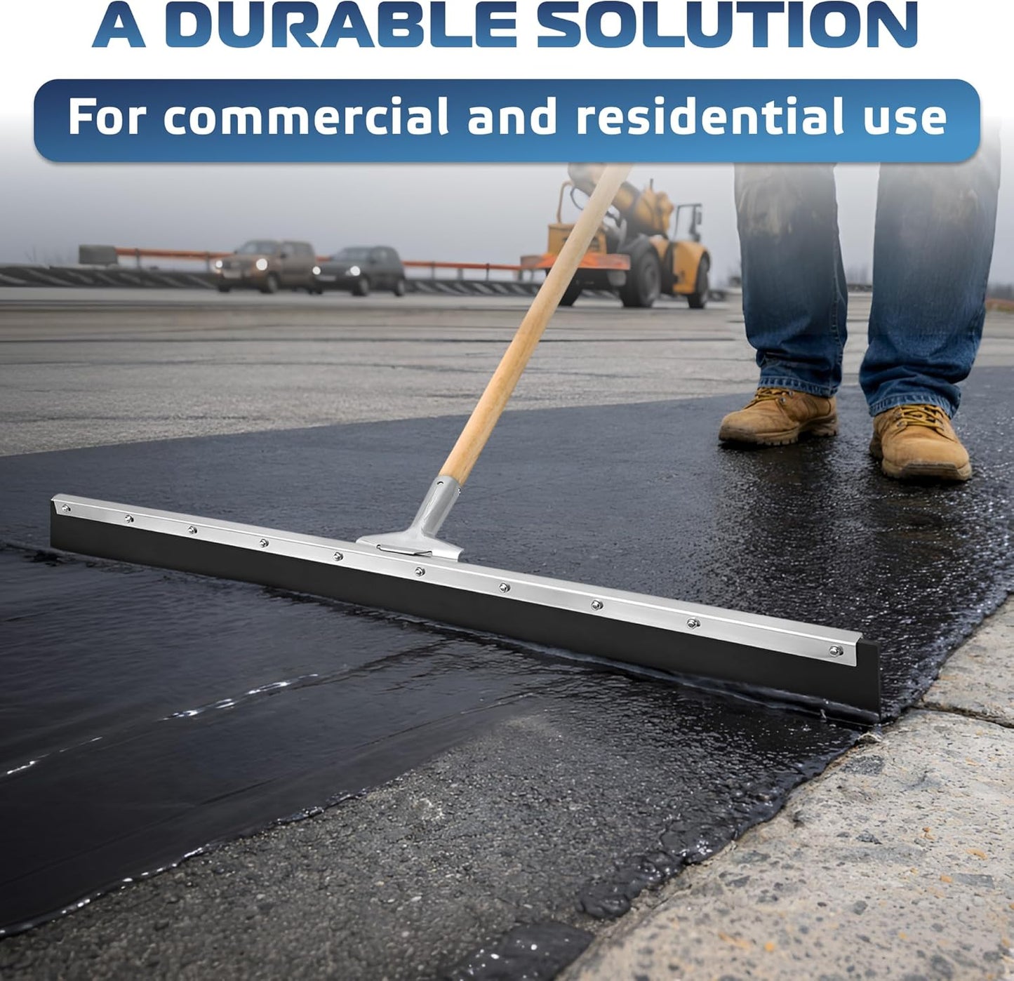 DSV Standard Garage Floor Squeegee 18’’, Neoprene Blade Asphalt Squeegee, Taper Pole Connection - Handle Sold Separately for Tiles, Concrete and Asphalt