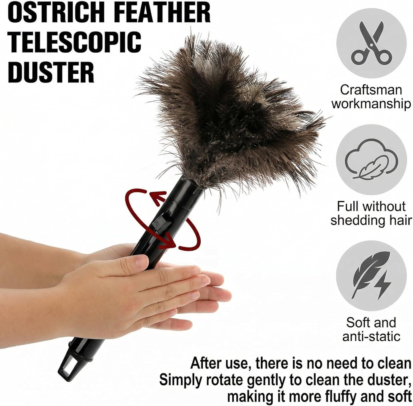 Goaste 2 Pack Ostrich Feather Duster, 15 Inch Fluffy Natural Feather Duster, Soft-Feather Mopping with Plastic Handle, Extensible Ostrich Feather Cleaning Supplies for Keyboard, Home, Car, Office