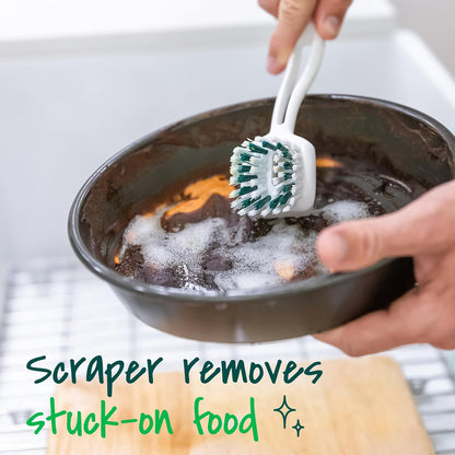 Scotch-Brite Handy Brush, Small and Durable Dish Brush with Handle for Scrubbing Hard-to-Reach Cookware, Tubs, Sinks, Car Tires, and More without Scratching, Antimicrobial, and Rinses Clean