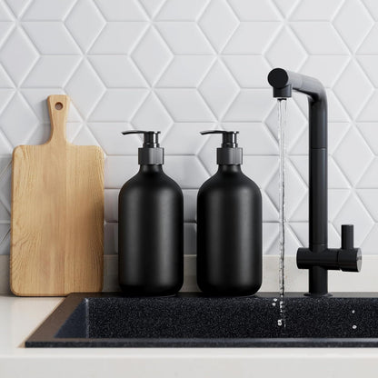 Kzeirm Green Soap Dispenser, Dish & Hand Soap Dispenser Set for Bathroom & Kitchen, Refillable Pump Bottle Dispenser, Plastic Empty Soap and Lotion Dispenser for Liquid, 2 Pcs