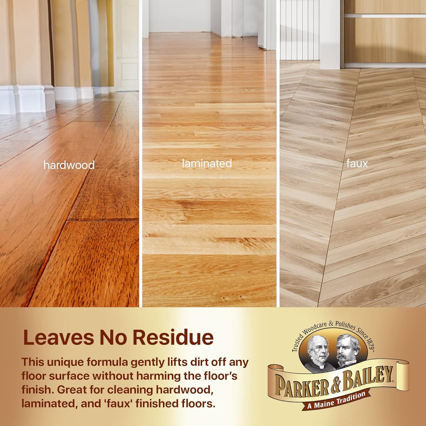 Parker & Bailey Wood Floor Cleaner – Use on Hardwood, Laminated or Faux Finished Floors. Shine Restorer Protector, Surface Cleaner Supplies Home Improvement, Natural Look, Cuts Grease, 64oz
