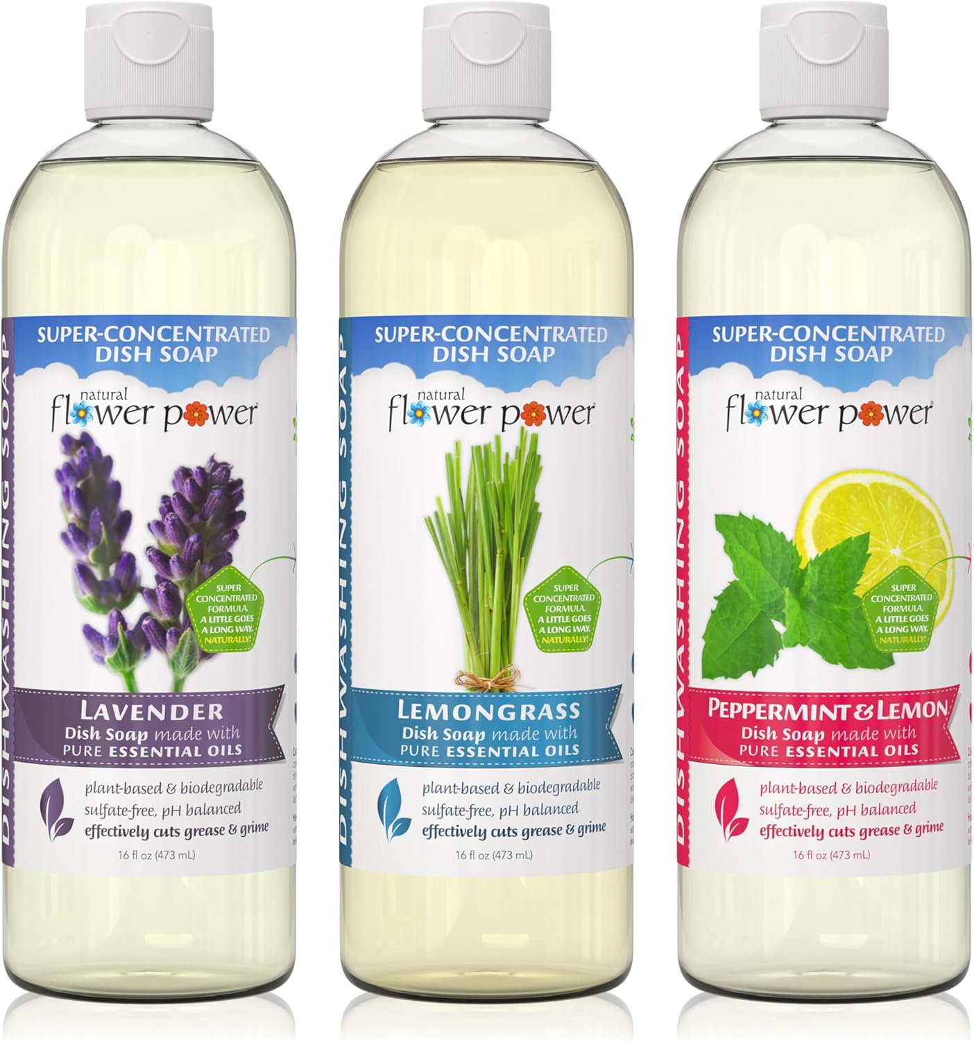 Natural Flower Power Liquid Dish Soap Refill – 66 Fl Oz Refills 4X – Plant-Based & Scented w/Pure Essential Oils – Natural Dishwashing Detergent – Sulfate-Free Kitchen Soap (Lavender)