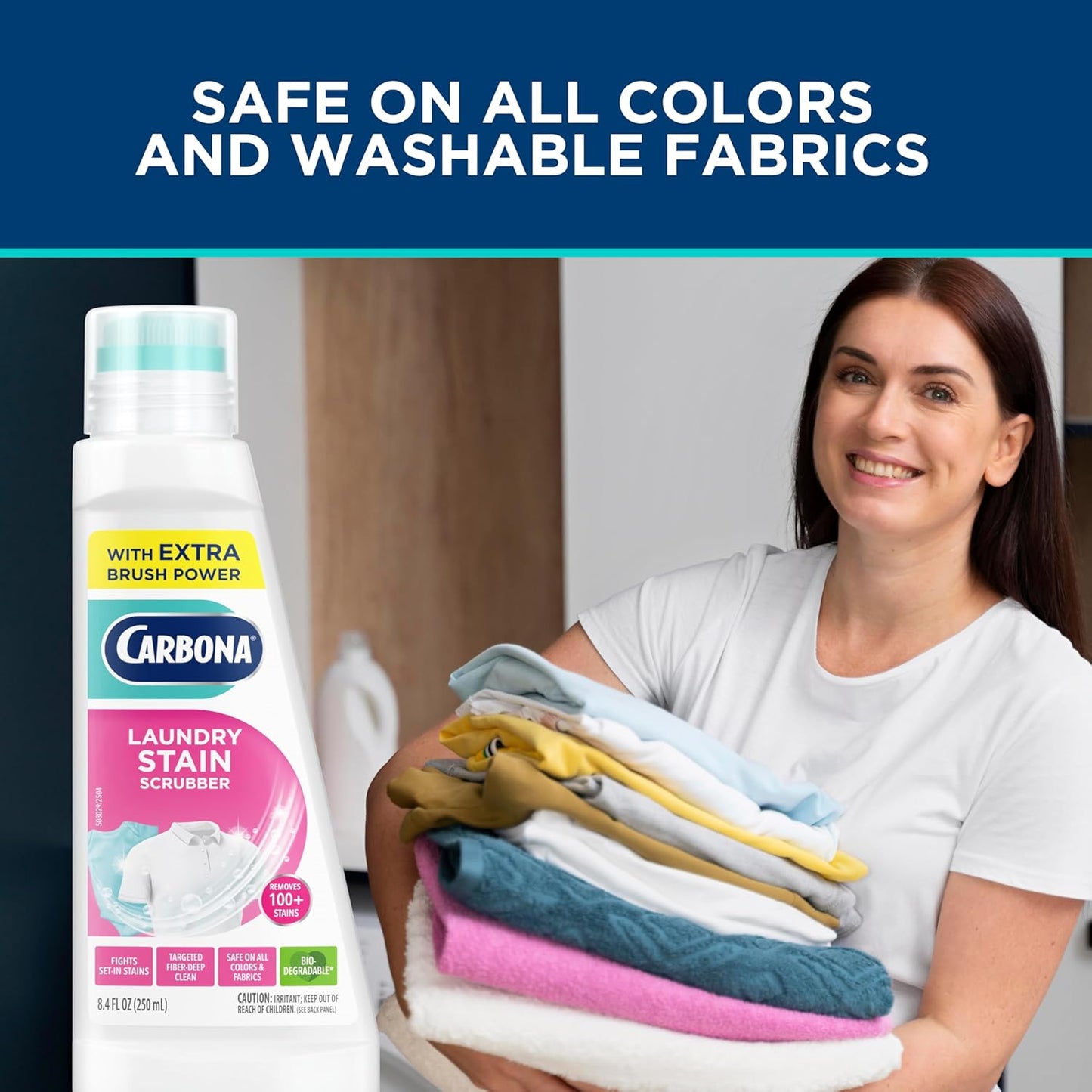Carbona Laundry Stain Scrubber & Remover (8.4 Fl Oz), Extra-Strength Bio-Enzyme Formula, Brush-Top Applicator for Fiber-Deep Clean, Fast & Easy