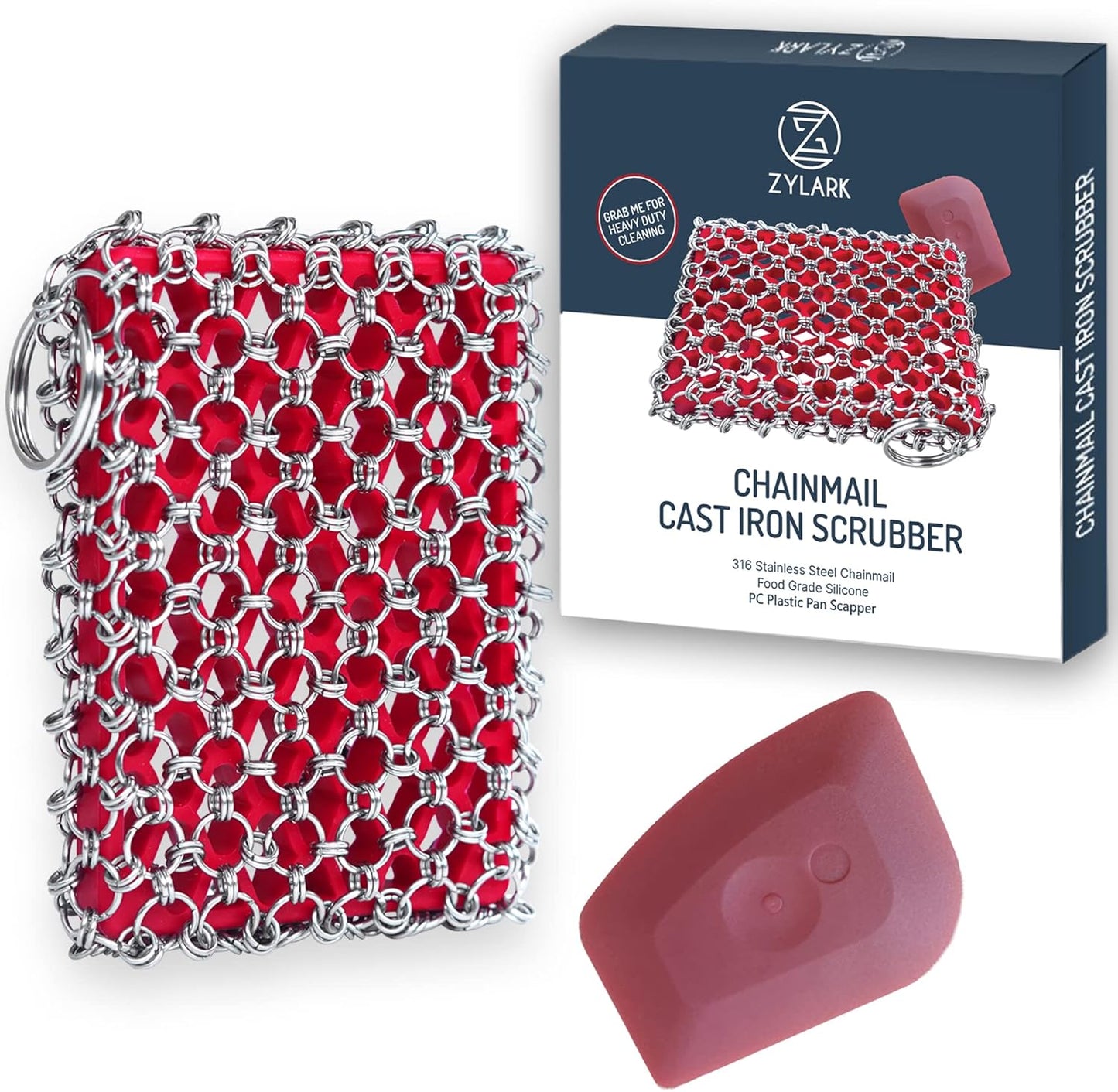Cast Iron Scrubber Chainmail - 316L Cast Iron Cleaner Scrubber and Bamboo Cloth Set - Chain Mail Scrubber - Stainless Steel Chainmail Scrubber for Skillet, Pan, Dutch Oven - Essential Accessory