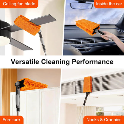 FEXIA Ceiling Fan Cleaner Duster Kit with 6FT Extension Pole, Fan Blade Cleaner Microfiber Cleaning Tool, Reusable Chenille Mops for Blinds Baseboard Wall Cobwebs Bookshelves Door Window Top