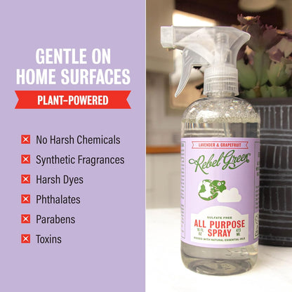 Rebel Green Natural All-Purpose Cleaning Spray - Plant-Derived Multi-Surface Cleaner with Essential Oils for Kitchen, Bath, Countertops and More - Peppermint & Lemon Scent - 16 oz - 1 Pack