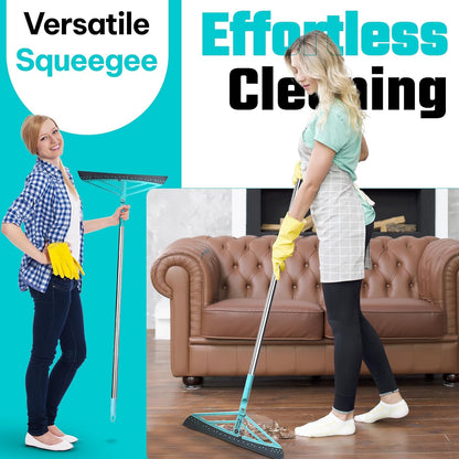 Magic Broom Squeegee Dog Pet Hair Remover, Rotatable, Height Adjustment - Silicone Broom Pet Hair Remover for All-Surfaces Hardwood Floors, Rugs, Tile, Glass, Liquid-Dirt with 50" Handle