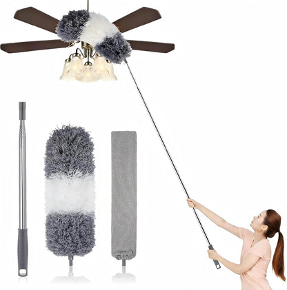 Microfiber Dusters for Cleaning,100" Professional Extension Pole Duster Kit with 2 Washable Bendable Heads,Cobweb Remover & Feather Duster for High Ceilings,Ceiling Fans,and Hard-to-Reach Areas,3PCS