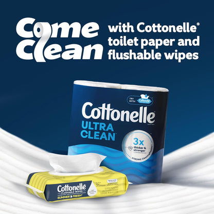 Cottonelle Fragrance Free Flushable Wet Wipes, Adult Wet Wipes, 2 Flip-Top Packs, 42 Wipes Per Pack