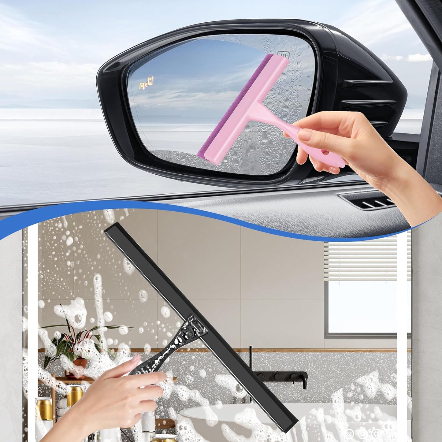 Shower Squeegee for Glass Doors, Bathroom Squeegee for Shower, Mini Window Squeegee, Home Bathroom Silicone Cleaner Tool, Suitable for Bathroom, Kitchen, Tile, Mirror, Car Glass, 8in Rose Pink