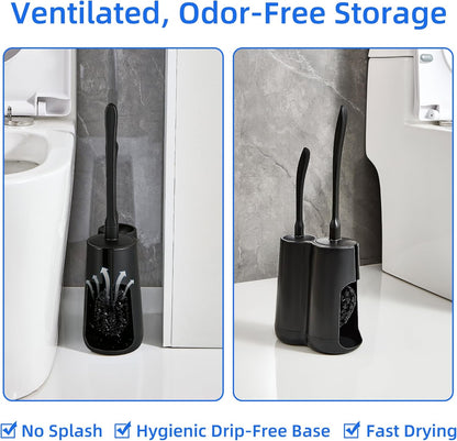 Toilet Brush and Holder Set with Pumice Stone – Long Handle Toilet Bowl Brush, Anti-Splash Scrubber, Ventilated Drip-Free Base, Deep Cleaner for Hard Water Stains, Limescale, Toilet Rings, Grey