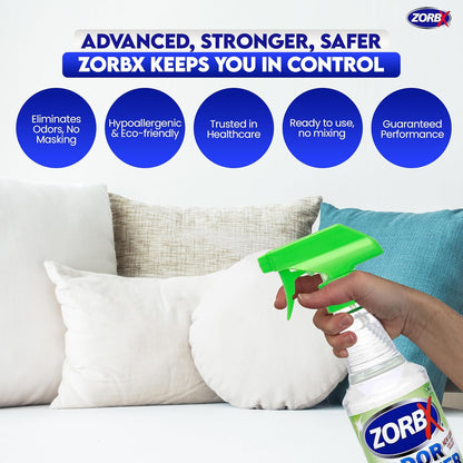 ZORBX Unscented Odor Eliminator for Strong Odor 2 Fl Oz Pack of 5 - Used in Hospitals & Healthcare Facilities - Advanced Formula, Fast-Acting Odor Remover Spray for Dog, Cat, House & Carpet