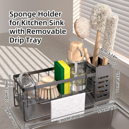 Kitchen Caddy Sink Organizer,Sponge Holder for Kitchen Sink,Dish Soap Dispenser,Kitchen Sink Accessories Countertop Organizer,Stainless Steel Sink Sponge Caddy Over the Sink Shelf