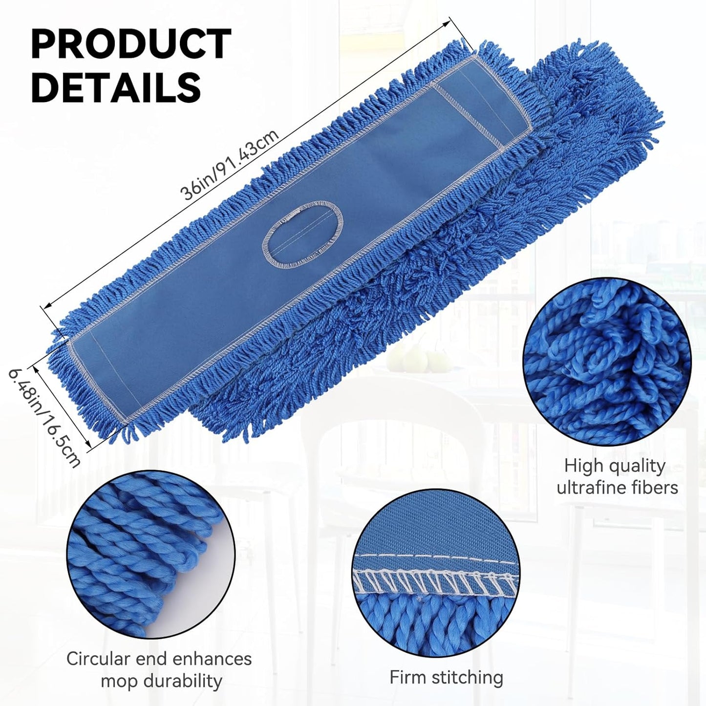 3 Pack 24 Inch Microfiber Dust Mop Head, Medium Washable Commercial Sweeper and Janitorial, Blue