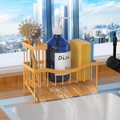 Fssvcd Maifan Sink Caddy Sponge Holder for Kitchen with Brush Holder and Stainless Steel Self Drain Tray, Rustproof Kitchen Sink Organizer for Sponge, Soap Dispenser Storage Accessories