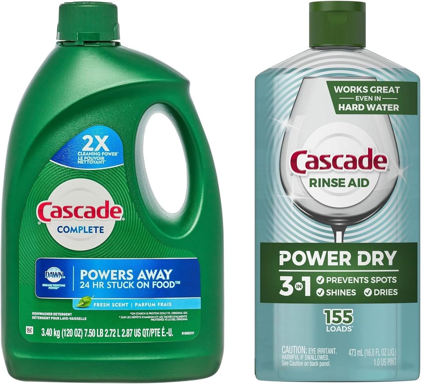 CASCADE Complete Gel Dishwasher Detergent, Fresh Scent, 120 Fl Oz with Cascade Power Dry Dishwasher Rinse Aid, 16 fl oz