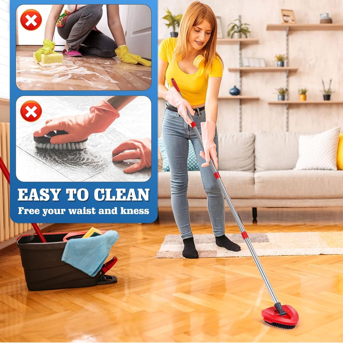 Spin Mop Scrub Brush Replacement (2 Pack +1 Base) for Ocedar RinseClean 2-Tank System – Stiff Bristles for Deep Grout & Tile Cleaning, Heavy Duty Bathroom & Kitchen Scrubber, Long-Lasting Gray Heads
