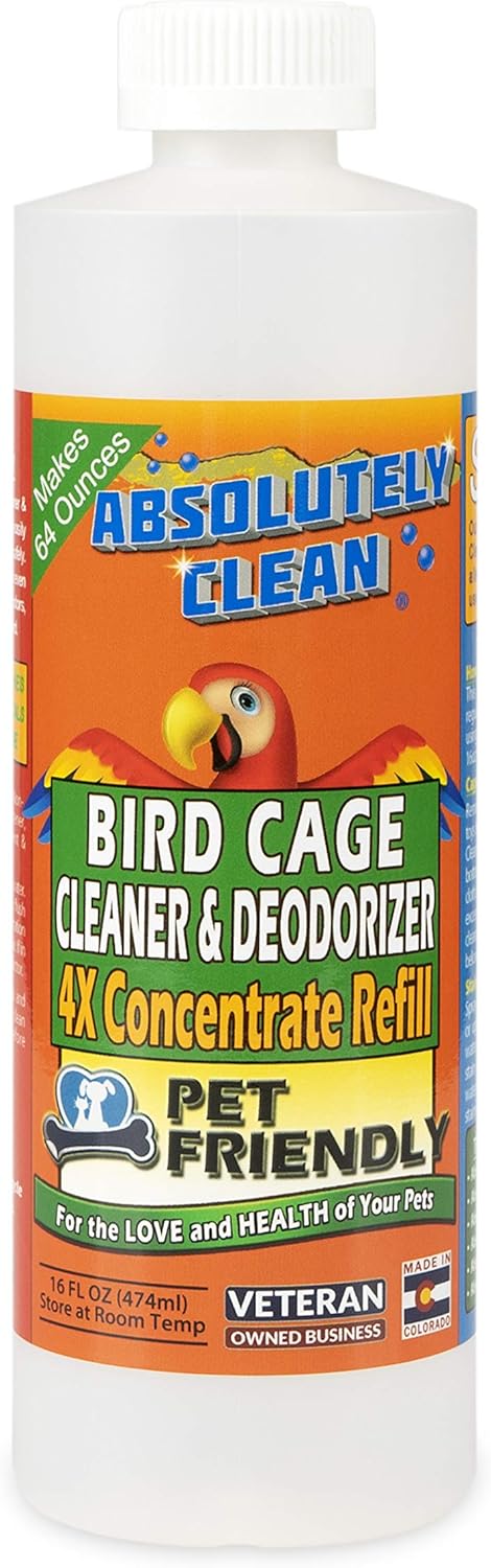 Absolutely Clean Amazing Bird Cage Cleaner and Deodorizer - Just Spray/Wipe - Safely & Easily Removes Bird Messes Quickly and Easily - Made in The US - Fragrance Free (16oz Pack of 1)