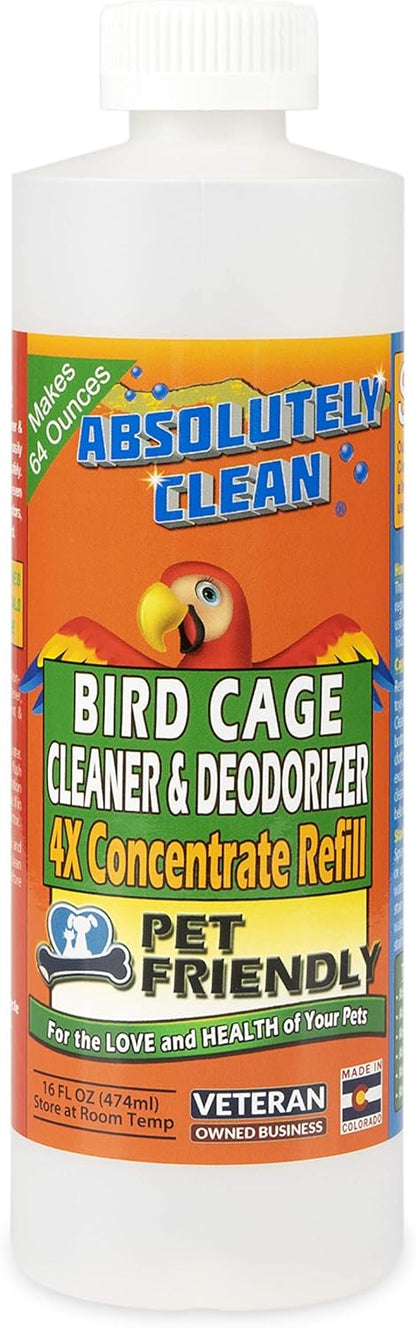 Absolutely Clean Amazing Bird Cage Cleaner and Deodorizer - Just Spray/Wipe - Safely & Easily Removes Bird Messes Quickly and Easily - Made in The US - Fragrance Free (16oz Pack of 1)