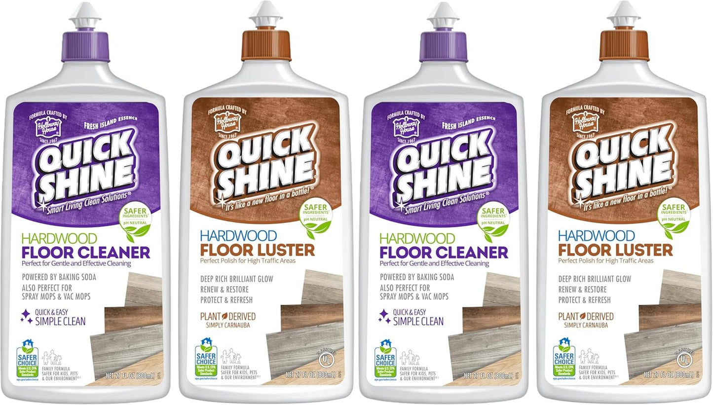 Quick Shine Hardwood Floor Cleaner & Wood Floor Polish w/Plant-Derived Carnauba 2-27oz Bottles, Removes Scratches, Safer Choice, A Clean That Can Be Seen