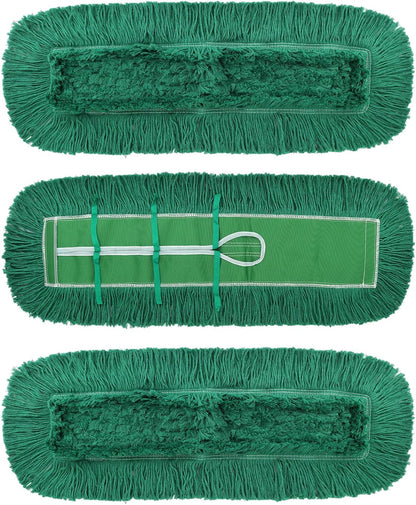 36 Inch Dust Mop Head: Replacement Medium Washable Commercial Mop Head Sweeper and Janitorial Replacement Green (Green - 36 Inch, 3 Pack)