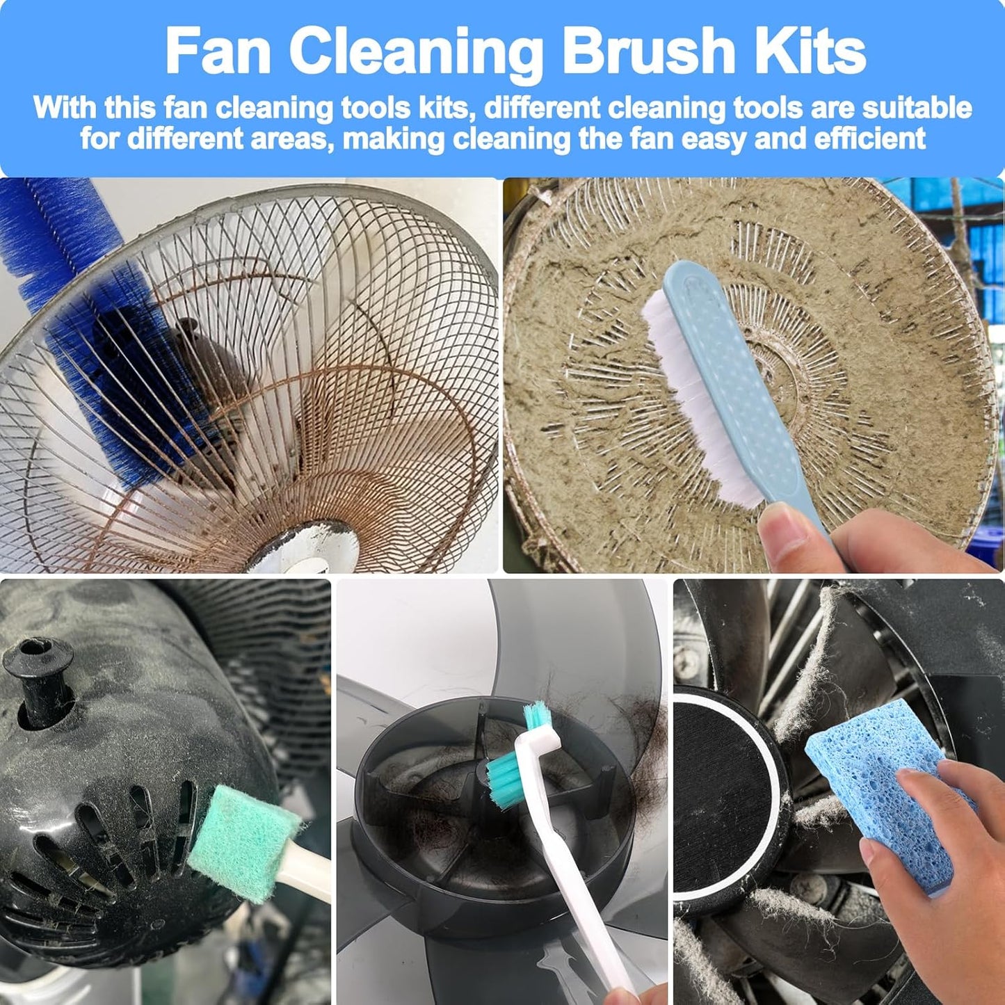 XANGNIER Fan Cleaning Brush Tools Set,6 Pcs Fan Cleaner for Stand up Fan/Desk/Window Exhaust/Box/Oscillating/Standing/Floor/Clip on/Wall/Table/Wall Mount/Pedesta Fan,Bendable Cobweb Duster Remover