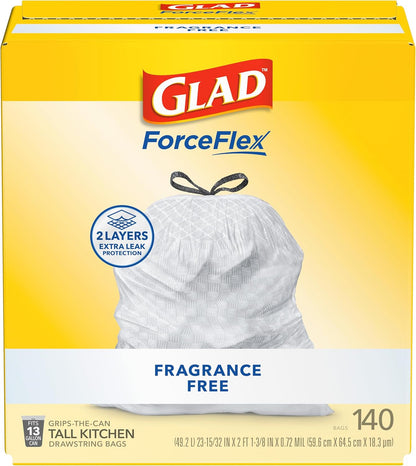 Glad ForceFlex Tall Kitchen Drawstring Trash Bags, 13 Gal, Fragrance Free, 110 Ct (Package May Vary)