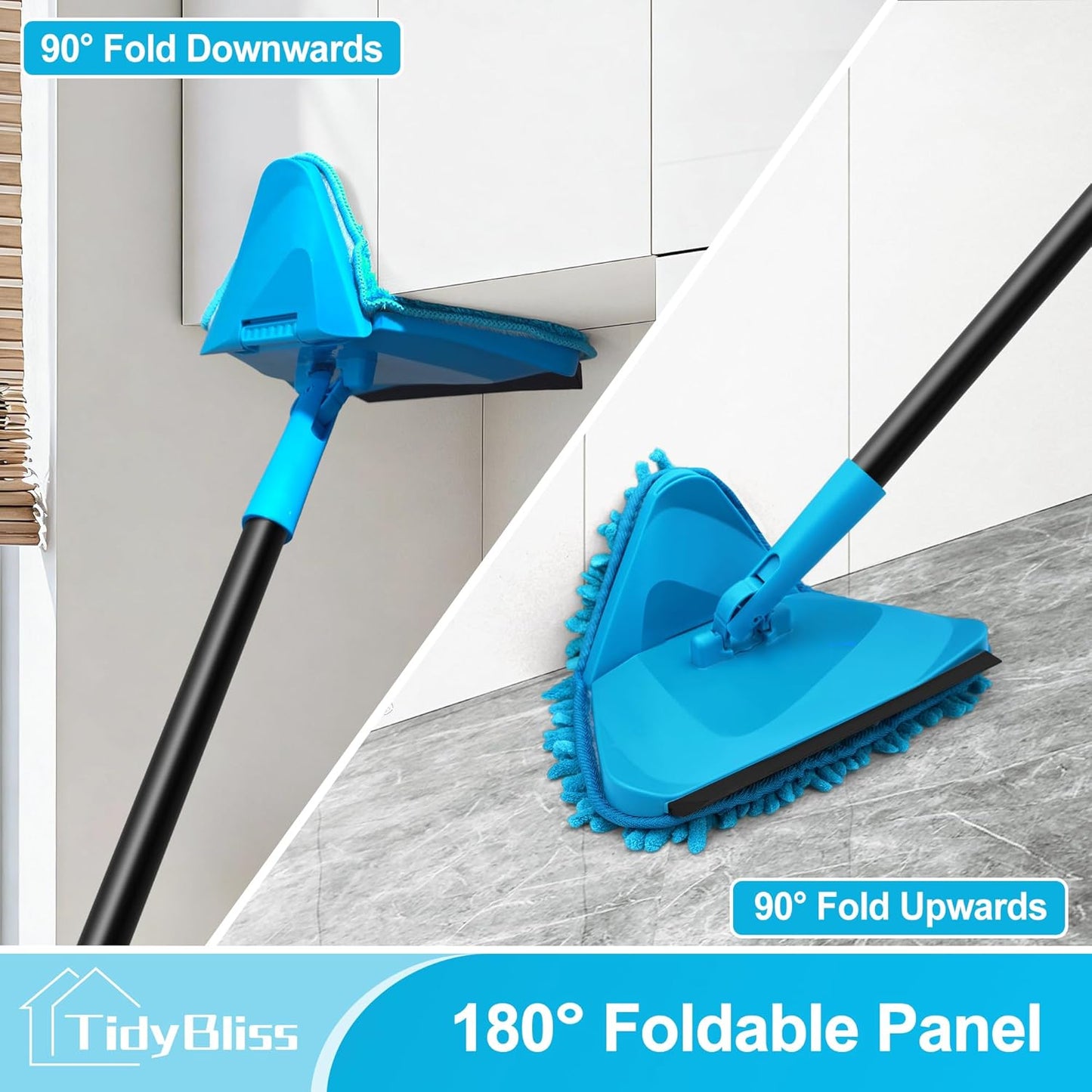 Wall Cleaning Mop with Long Handle 80”, Ceiling Duster Scrubber with 360° Swivel Collapsible Head, Baseboard Cleaner Tool with 3 Chenille and 3 Microfiber Pads for Windows Floor (Red)