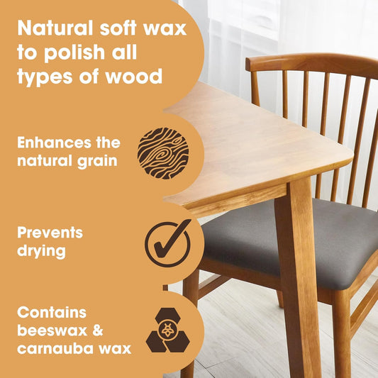 Furniture Clinic Wood Wax & Polish – Natural Beeswax & Orange Oil Wood Conditioner – Restores Shine to Furniture, Tables & Kitchen Cabinets – Safe for All Finished & Unfinished Wood – 8.5oz