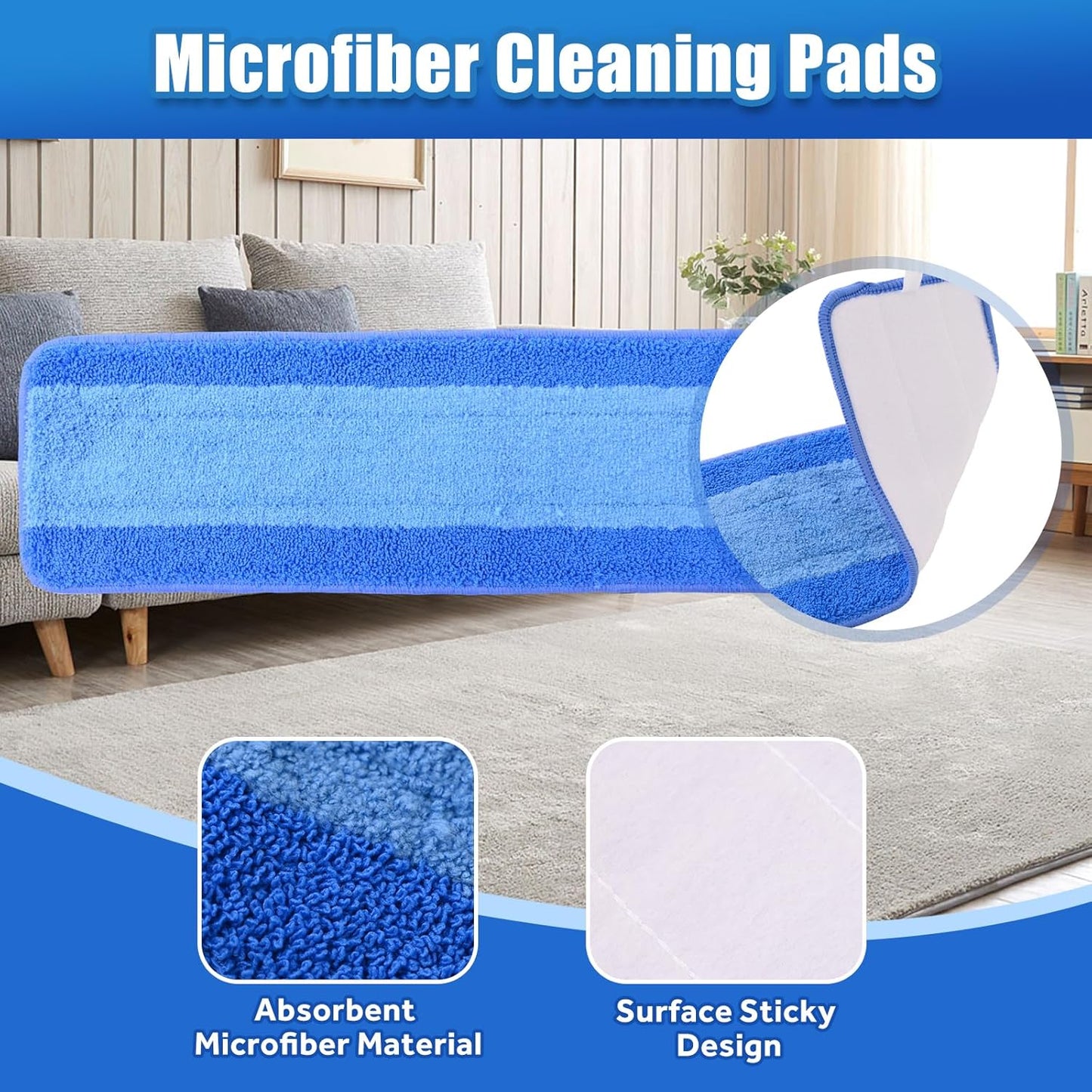 3 Pack Microfiber Cleaning Pads Compatible with Bona Mop Spray Mop Replacement Pad 18 Inch, Machine Washable Reusable, Hardwood & Hard Surface Floors, Clean Pet Hair & Dust