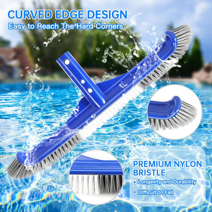Pool Brush Head | 18" Heavy Duty Floor Brush | Stainless Steel Brush | Metal Pool Scrubber Brush | Wire Bristles & Aluminium Back for Sweep Calcium Buildup, Rust Stains on Concrete