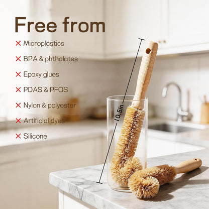 Bottle Brush Cleaner,Long Beech Wood Handle Non-Scratch,L-Shape for Cleaning Coffee Cups,Mason,Thermos,Glass Bottle,Beer Bottles,Wine Bottles,Baby Bottle-Natural Brown