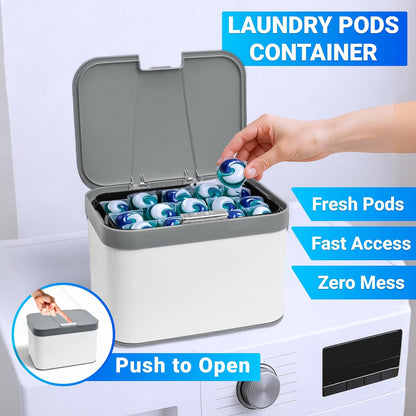 Skywin TidyFriend Laundry Pods Container with Lift Up Lid, 12.4" x 6.5" x 8.7", Airtight Storage Keeps Pods Fresh, Laundry Detergent Container & Dishwasher Pod Holder (Grey)