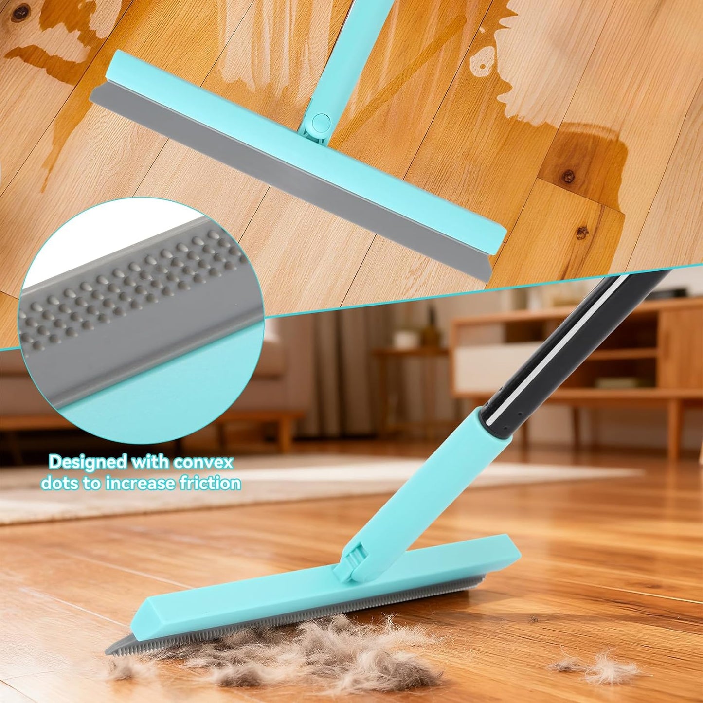 Michao Floor Squeegee with 180° Rotating Head,with Rubber Broom for Carpet Pet Hair Remover,air Broom,for pet Removal Fluff Carpet, Hardwood Floor, Cleans Glass, Fine Dust, Hair, Liquid (Black)