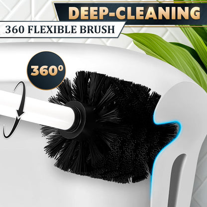 Stylish Stainless Steel Toilet Brush and Holder Set - Silver Toilet Bowl Brush and Holder with Splash Cover, Sturdy Bristles, Corrosion & Scratch Resistant - Elegant Design, Effective Deep Cleaning