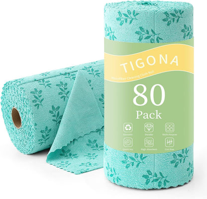 Microfiber Cleaning Cloth Roll,80 Pack Cleaning Towels,Lint Free Rags Paper Towels & Tear Away Reusable Towels,Washable Shop Rags Floral Wipe Cloth,Wash Cloths Dish Rags for Car Kitchen Window