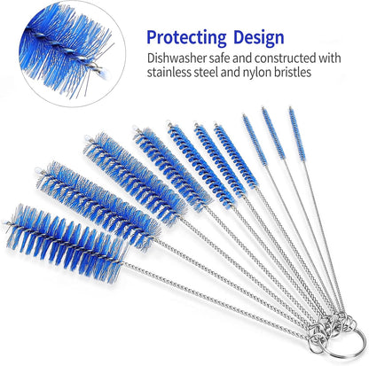 CiaraQ Bottle Cleaning Brushes, 8 Inch Nylon Tube Brush Set, Cleaner for Narrow Neck Bottles Cups with Hook, Set of 10pcs
