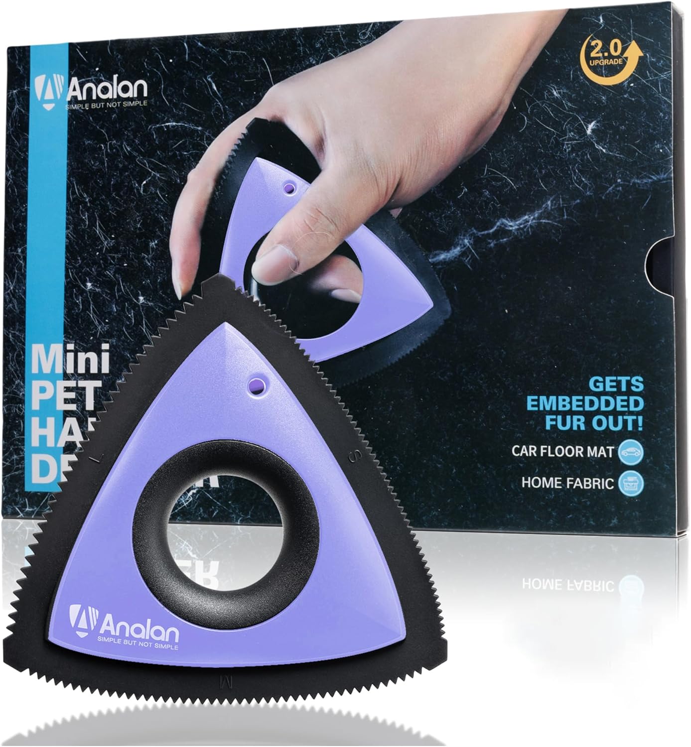 Analan Mini Pet Hair Remover for Car Detailing Supplies, Carpet Dog Hair Remover for Car Interior, Triangle Dog Hair Remover for Auto Detailing, Couch, Furniture, Lint, Carpet (Jet Black)