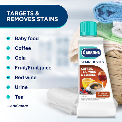 Carbona Stain Devils #6 (1.7 Fl Oz), Targeted Spot Cleaner for Grass, Dirt & Make-Up Stains, Safe on Skin & Washable Fabrics
